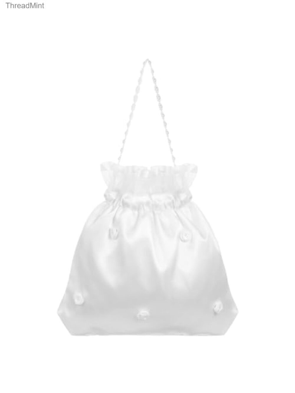 Satin Bridal Evening Bag with Pearl Flower Decor, Clutch